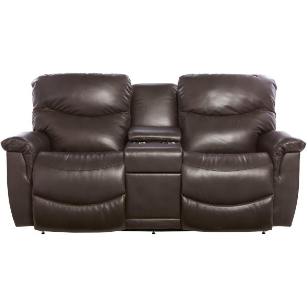 James Leather Power Plus Reclining Console Loveseat
