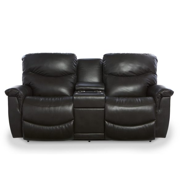 James Leather Tri-Power Reclining Console Loveseat